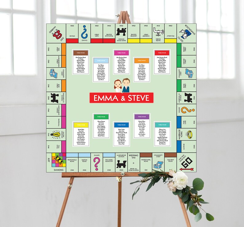 Monopoly Board Game Wedding Table Plan- Seating Plan- Personalised- Printed A1 A2 PDF 