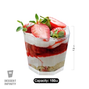 50/Pcs Clear Crystal Dessert Cup Favours 160ml Used For Cheesecakes, Cakes, Jelly And Mousses. Weddings And Party Favours Octagon Shape image 1