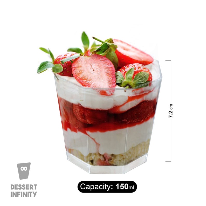 50/Pcs Clear Crystal Dessert Cup Favours 160ml Used For Cheesecakes, Cakes, Jelly And Mousses. Weddings And Party Favours Octagon Shape image 1