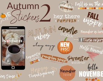 70 + Autumn Instagram Story Stickers Digital Download