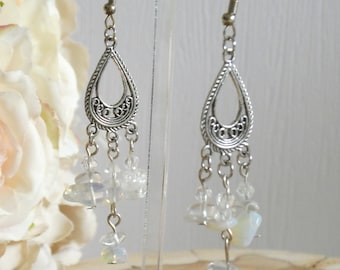 Opalite earrings. Chandelier statement dangly drop earrings. Gift for her, for mum