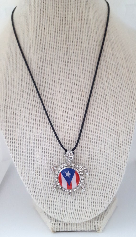 Puerto Rico Flag Turtle Pendant Necklace Boricua Style Bandera Etsy