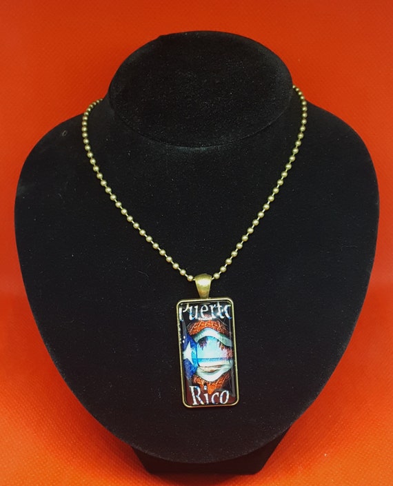 Puerto Rico Flag Glass Pendant Necklace Handmade Half Pendant Rectangle Necklace For Women Men Gift Puerto Rico Flag Glass Pendant Necklace Handmade Half Pendant Rectangle Necklace For Women Men Gift