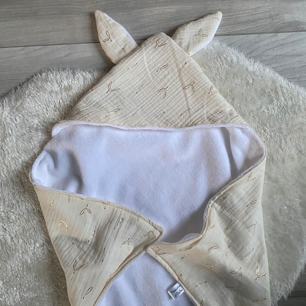 Cape de bain bébé - Tissus  gaze de coton - serviette bain bébé en tissus éponge - sortie de bain