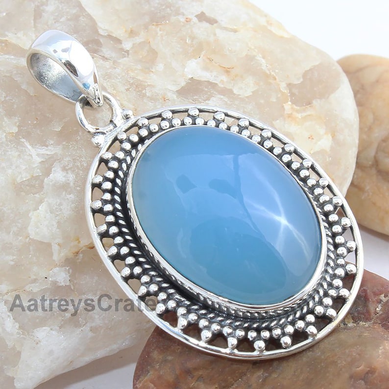 Aqua Chalcedony Necklace,Chalcedony Pendant,Sea Foam Pendant,Aqua Blue Necklace,Sterling silver Necklace,925 silver Necklace,Gift for her