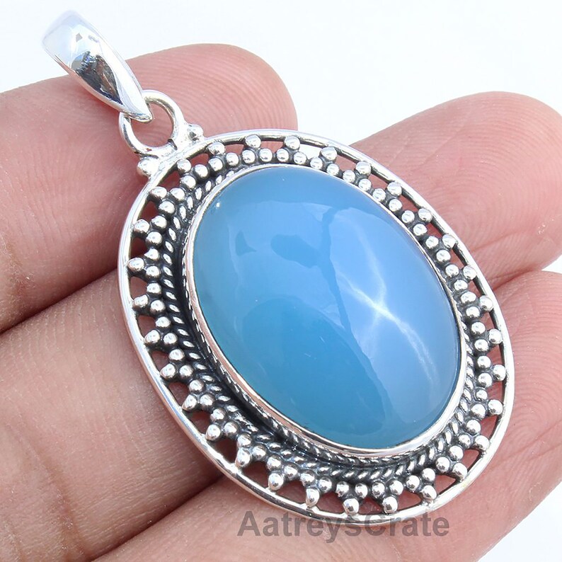 Aqua Chalcedony Necklace,Chalcedony Pendant,Sea Foam Pendant,Aqua Blue Necklace,Sterling silver Necklace,925 silver Necklace,Gift for her
