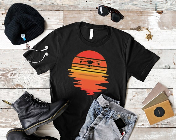 Drone Shirt, Drone TShirt, Retro Drone T-Shirt Vintage Drone Pilot Shirt, Drone Flying Gift, Quadcopter Racing Tee, Loves Drones Sunset Top