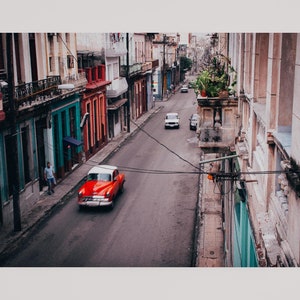 Vintage Cuban Car Photography Print: Havana Street Scene