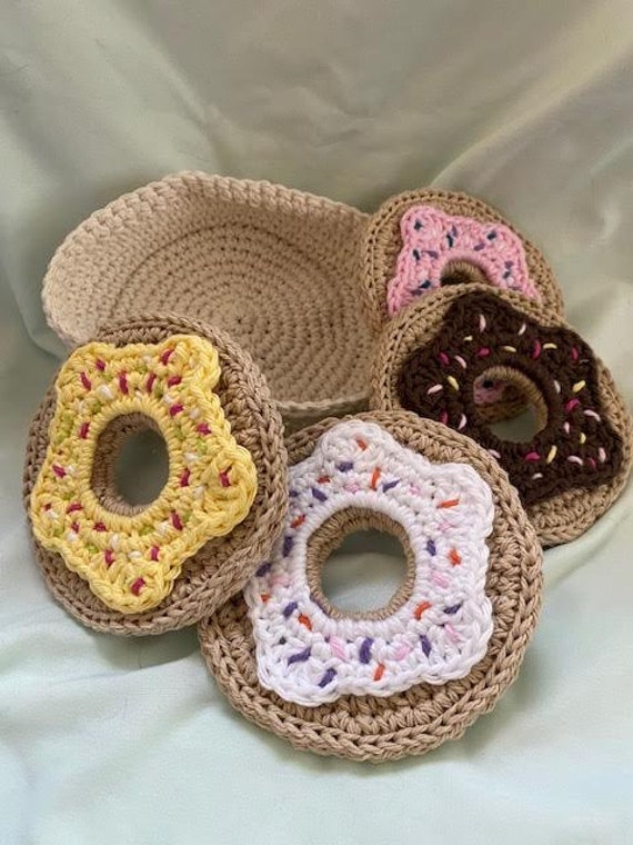 Donut Coasters. Small Chick Bean Bag, Chicken, Set of 4 Coasters, Cute Coasters, Crocheted Cute coasters