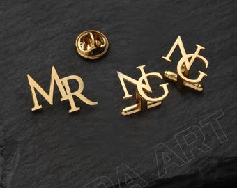 Custom Initials Cufflinks And Lapel pin Sets,  Groomsmen Gifts, Lapel pin, Cufflinks, Wedding Gifts For men, Best man Proposal Gift For Him.