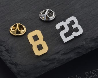 Custom Number Brooch, Gold Lapel Pin for Men, Service Anniversary Pin, Birthday Gift for Him, Number Badge, Lapel Pin, Enamel Pins, Sports.