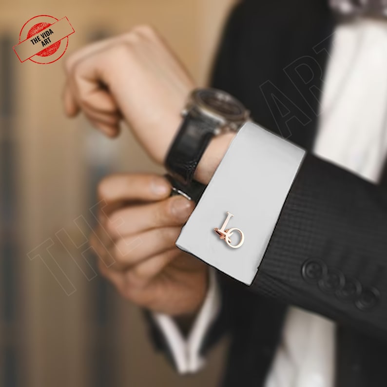 Gemelos personalizados Gemelos de padrinos de boda Gemelos iniciales y clip de corbata Gemelos de boda para novios Regalos de padrinos de boda Regalo para él Regalos imagen 2