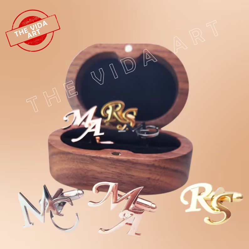 Gemelos personalizados Gemelos de padrinos de boda Gemelos iniciales y clip de corbata Gemelos de boda para novios Regalos de padrinos de boda Regalo para él Regalos imagen 7