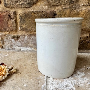 Antique Early 20th Century French White Ironstone Confiture Pot | Chippy and Timeworm Storage Jar | Vintage Decorative Interior Accessory