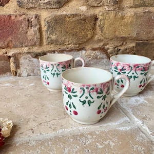 Antique French Early 20th Century Hand Painted Coffee or Espresso Cup | Seasonal Christmas Themed Small Vintage French Small Coffee Mugs