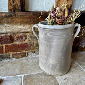 Antique Late 19th Century Italian Beige and Grey Glazed Confit | Stoneware Preserving Pot | Extra Large Jar | Rustic Decorative Interior