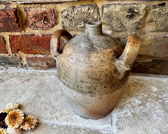 Bouteille à huile ancienne en grès, France : pichet rustique du XIXe siècle, TARIFS US INCLUS