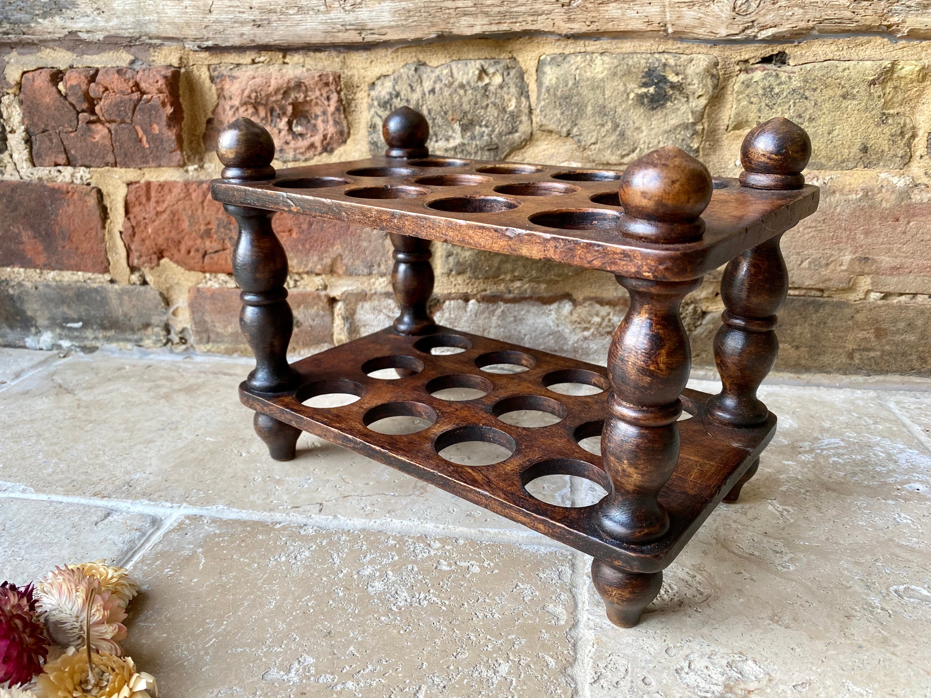 Vintage Antique Single Tier Egg Rack in Wood, Treen Egg Stand for Counter  in Downton Abbey Style, Country Farmhouse Kitchen, Old Holder 