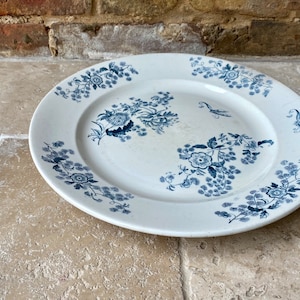 Antique French White & Blue Patterned Platter | Extra Large French Decorative Transferware Plate