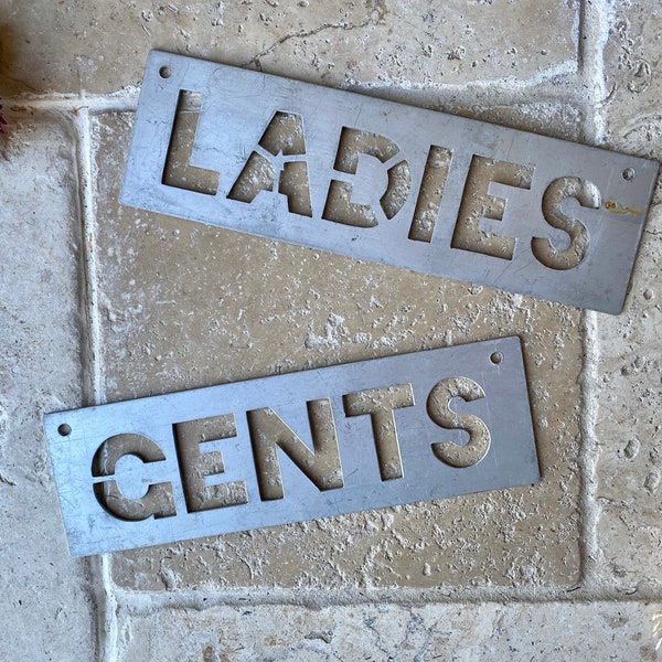 Vintage Mid 20th Century Tin Stencil for Ladies and Gents | Ladies and Gents Door Sign | Vintage Home Decor