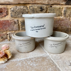Vintage French La Conserve Pot | Mid Century French Stoneware Confit Storage Jar | Kitchen Utensil or Storage Jar | Neutral Interior Style
