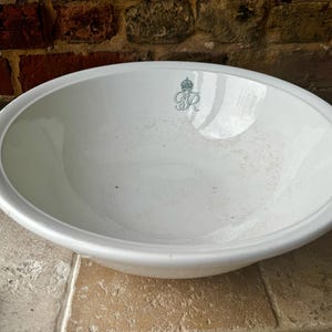 Rare Antique 1930s Ironstone Wash Basin or Bowl with King George VI Royal Cypher | Large Whiteware Bowl by Mintons | Royal Memorabilia
