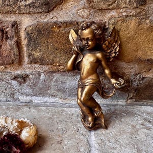 Vintage French Decorative Wall Hanging Putti | Decorative Gilt Cherubs | Rustic Home Decor