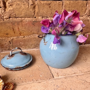 Tiffin de esmalte azul: Olla vintage francesa para picnic o para mantener la comida caliente, artículo decorativo de cocina, aranceles estadounidenses incluidos.