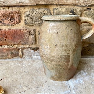 Antique Tall Beige Grey Glazed French Confit Pot | Vintage Stoneware Pot | Olive & Preserves Jar | Kitchen Utensil Storage