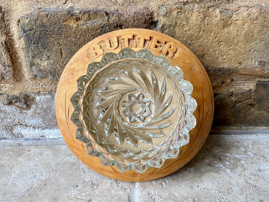 Mid 20th Century Carved Wooden English Butter Dish with Glass Etsy