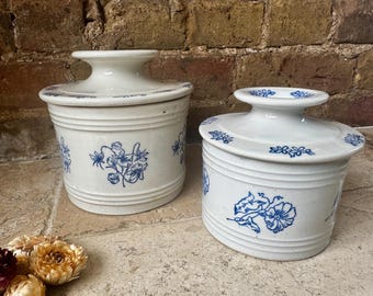 Burriera francese antica x 1: St Uze, maiolica blu e bianca, piatto floreale, extra large o medio, dazi doganali USA inclusi