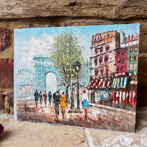 Vintage French Signed Oil Painting on Canvas | Original Parisian Scene Featuring Arc De Triomphe | Burnett Painting