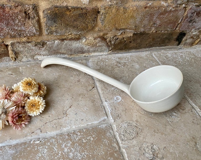 Antique Victorian Large White Ironstone Ladle White Ceramic Ladle for a