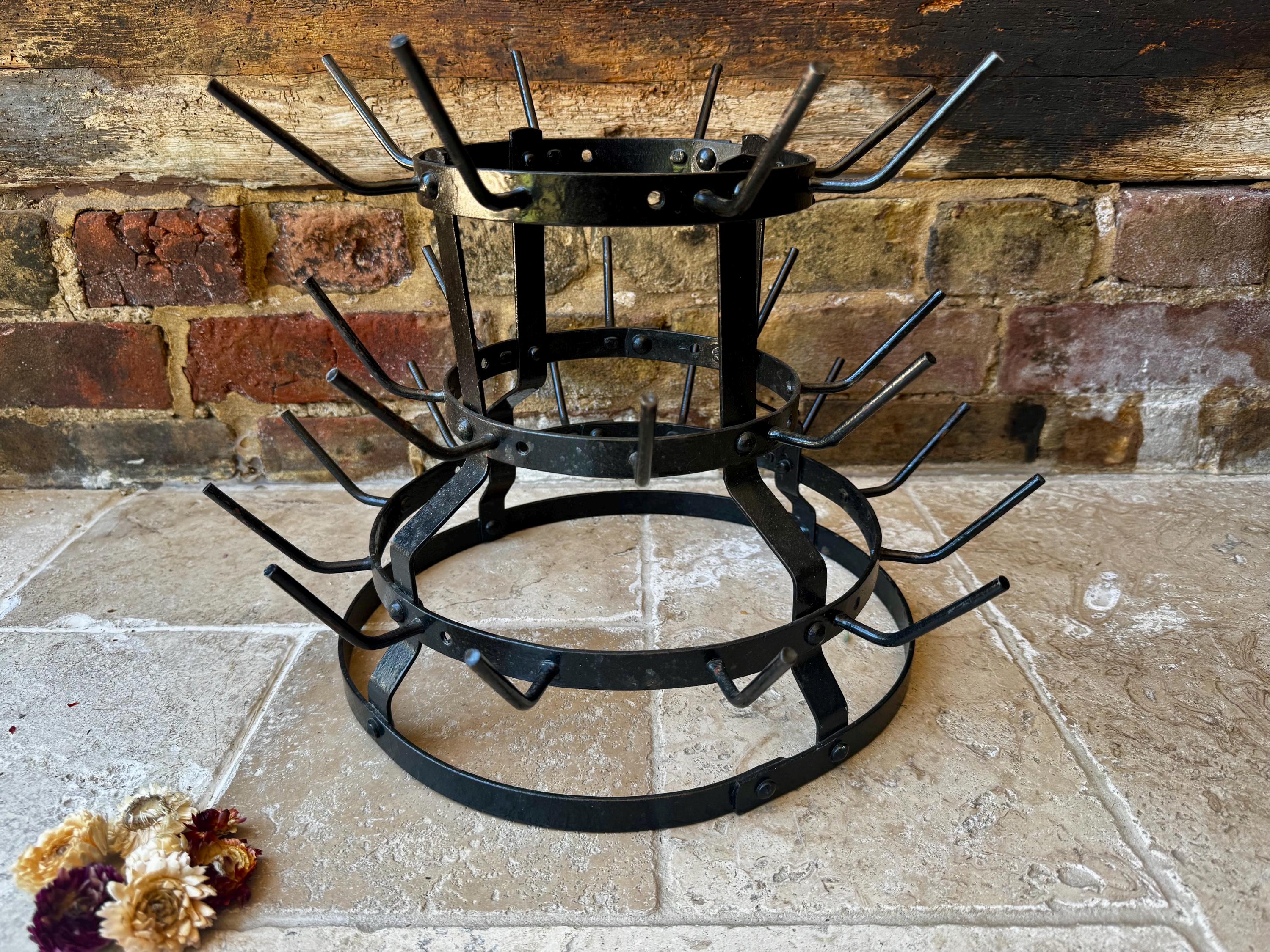 Vintage French Bottle Drying Rack: Cast Iron Hérisson Bouteilles