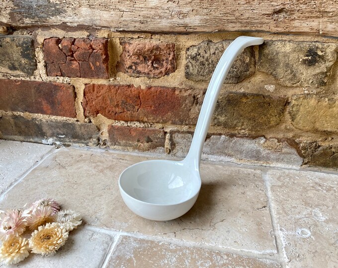 Vintage French Large White Ironstone Ladle White Ceramic Ladle for a