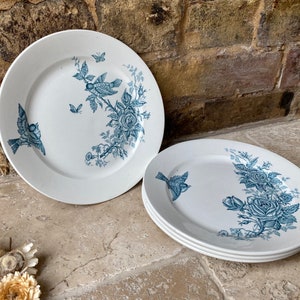 One Antique Early to Mid 20th Century Belgian Ironstone Plate | Nimy Side Plate | Teal Blue Transferware Bowls