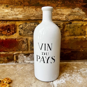Vintage French Stoneware Bottle for Vin du Pays | Huge Extra Large White French Kitchen Display Jar | French Country Rustic Style