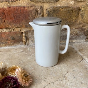 Rare Antique Grimwades ‘Higene’ Covered Jug | Vintage Early 20th Century White Ironstone Dairy Jug, Cream or Milk Pitcher