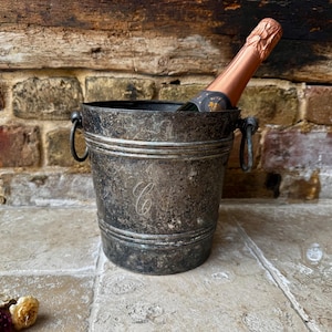 Antique 19th Century French Silver Plated Ice Bucket | Wine or Champagne Cooler by A Frenais | Engraved Initial C | Vintage Kitchen Decor
