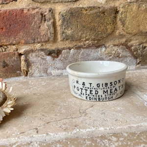 Rare Antique Victorian White Ironstone Paste or Potted Meat Pot | Scottish Stoneware Advertising Pot | RT Gibson Edinburgh