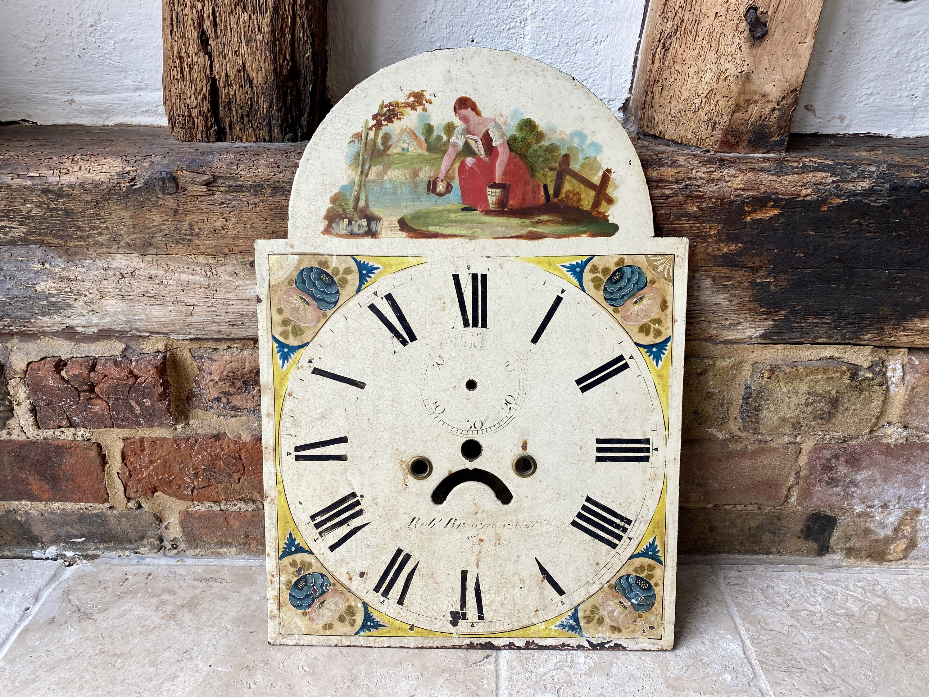Antique Hand Painted Enamel Clock Face: Victorian Salvaged Grandfather ...