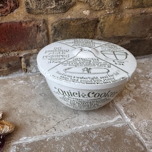 Rare Antique 1920s Large Grimwades Quick Cooker Pudding Bowl | English Advertising Pudding Basin | White Ironstone Bowl