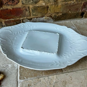 Antique Early 20th Century French White Ironstone Cake Platter | Whiteware Ceramic Large Patisserie Plate
