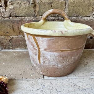 Antique French Seille: Milk Pail, Dairy Pan, Rustic Provençal Yellow, Earthenware, Decorative Antique, US TARIFFS INCLUDED