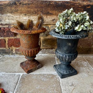 Antique French Cast Iron Urn | Early 20th Century Planter or Centrepiece Display | Rustic Vintage Decor or Gardenalia