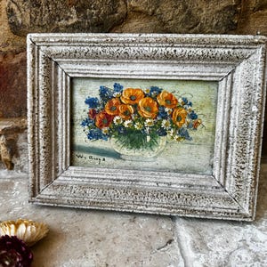 Vintage French Framed Signed Oil on Board | Decorative Original Floral Composition Still Life Painting | Vintage Home Decor