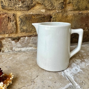 Antique Early 20th Century Medium-Sized White Ironstone Creamer | Sarreguemines Dairy Jug, Cream or Milk Pitcher