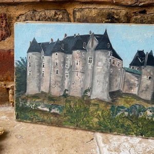Antique French Signed Oil on Canvas Painting of a Chateau | Decorative Vintage Original Painting | Moody Home Decor