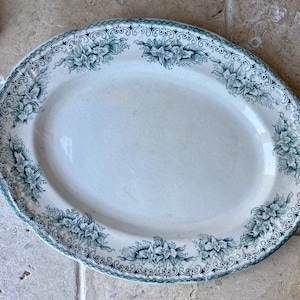Vintage English White & Green Extra Large Patterned Platter | Decorative Transferware Plate