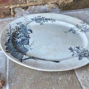Antique Late 19th Century English Ironstone Platter | Decorative Black Transferware Plate | Large Robert Hammersley Oval Platter